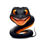 Snake Catcher Japh Logo, a black snake smiling with an orange underbelly.